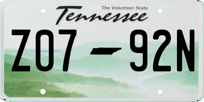 TN license plate Z0792N