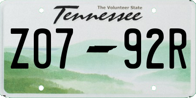 TN license plate Z0792R