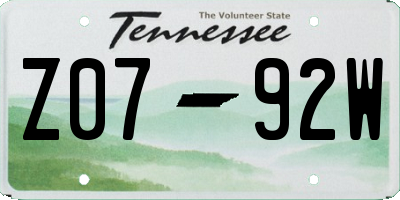 TN license plate Z0792W
