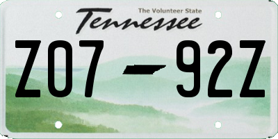 TN license plate Z0792Z