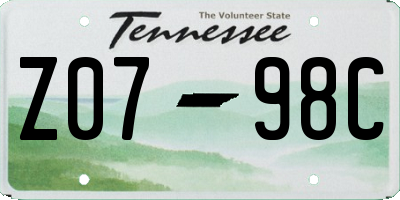 TN license plate Z0798C