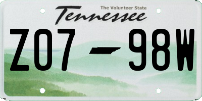 TN license plate Z0798W