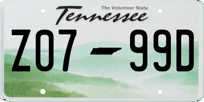 TN license plate Z0799D