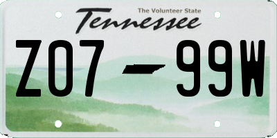 TN license plate Z0799W