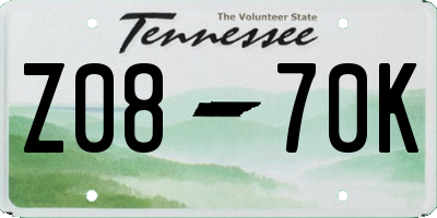 TN license plate Z0870K