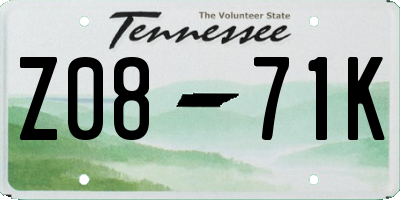 TN license plate Z0871K