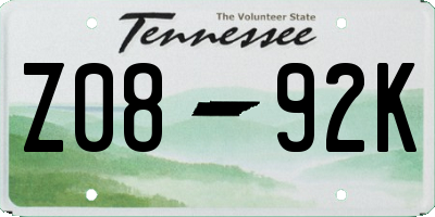 TN license plate Z0892K