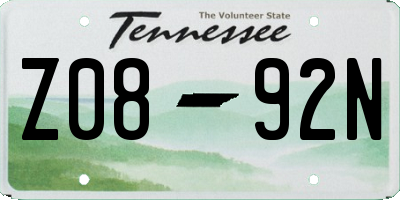 TN license plate Z0892N