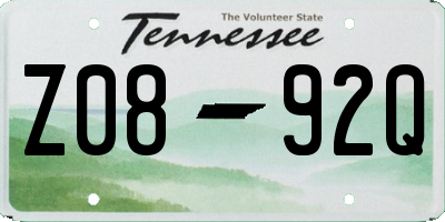 TN license plate Z0892Q