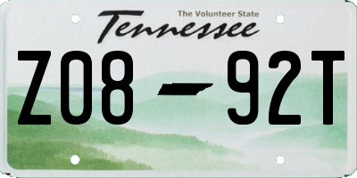 TN license plate Z0892T