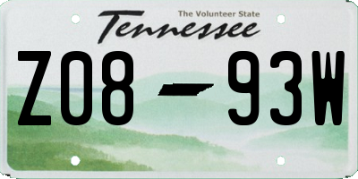 TN license plate Z0893W