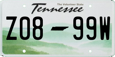 TN license plate Z0899W