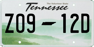 TN license plate Z0912D