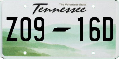 TN license plate Z0916D