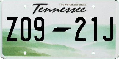 TN license plate Z0921J