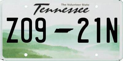TN license plate Z0921N