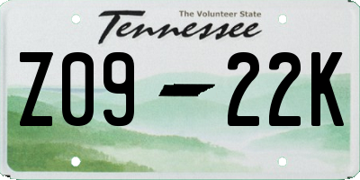 TN license plate Z0922K