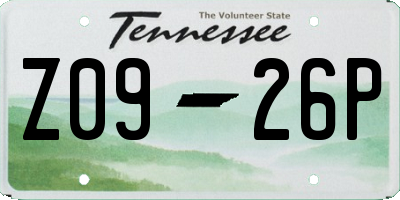 TN license plate Z0926P