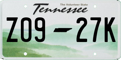 TN license plate Z0927K