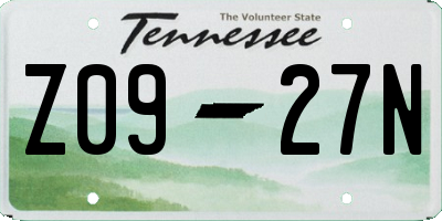TN license plate Z0927N