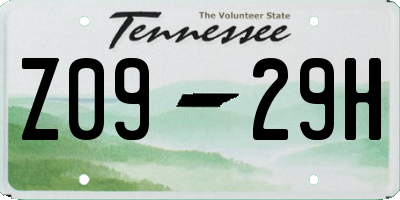TN license plate Z0929H