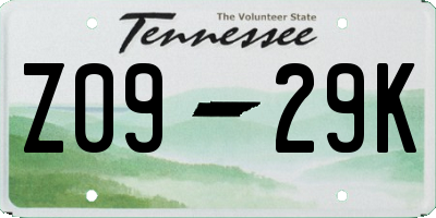 TN license plate Z0929K