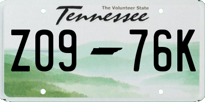 TN license plate Z0976K