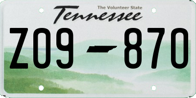 TN license plate Z0987O