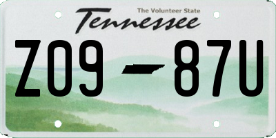 TN license plate Z0987U