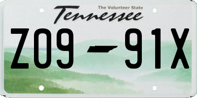 TN license plate Z0991X