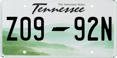TN license plate Z0992N