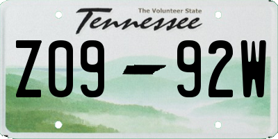 TN license plate Z0992W