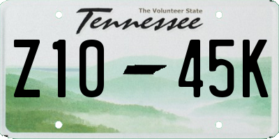 TN license plate Z1045K