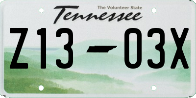 TN license plate Z1303X