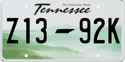 TN license plate Z1392K