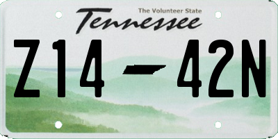 TN license plate Z1442N