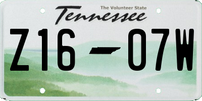 TN license plate Z1607W