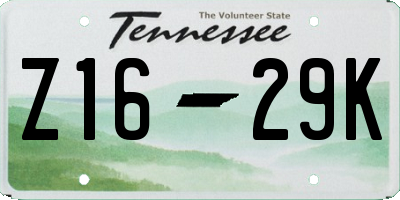 TN license plate Z1629K