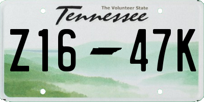 TN license plate Z1647K