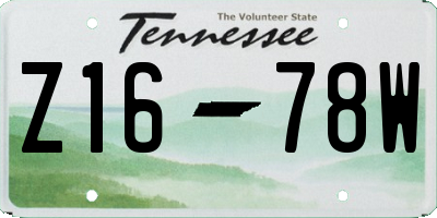 TN license plate Z1678W