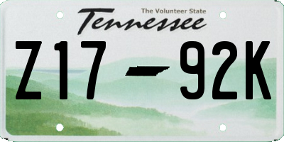 TN license plate Z1792K
