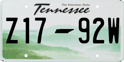 TN license plate Z1792W