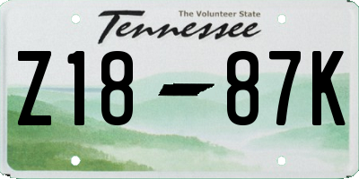 TN license plate Z1887K