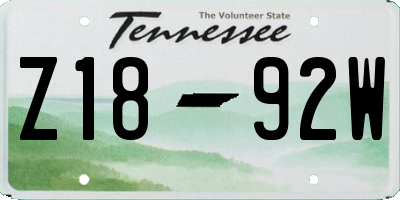 TN license plate Z1892W