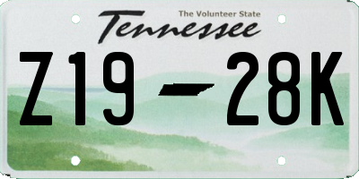TN license plate Z1928K