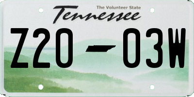 TN license plate Z2003W