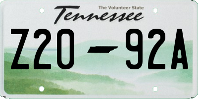 TN license plate Z2092A
