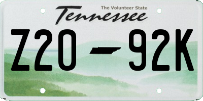 TN license plate Z2092K
