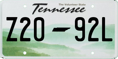 TN license plate Z2092L