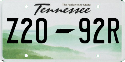 TN license plate Z2092R